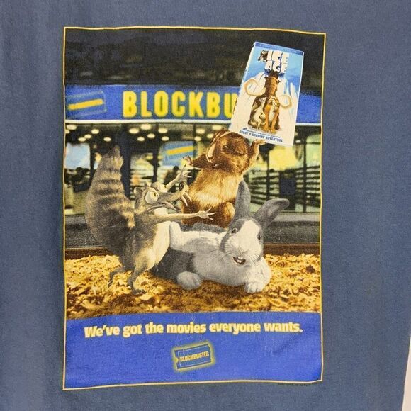 Ice Age Movie Blockbuster Video Promo T Shirt Mens Blue Cotton Gildan 2002 Y2K - Picture 4 of 9